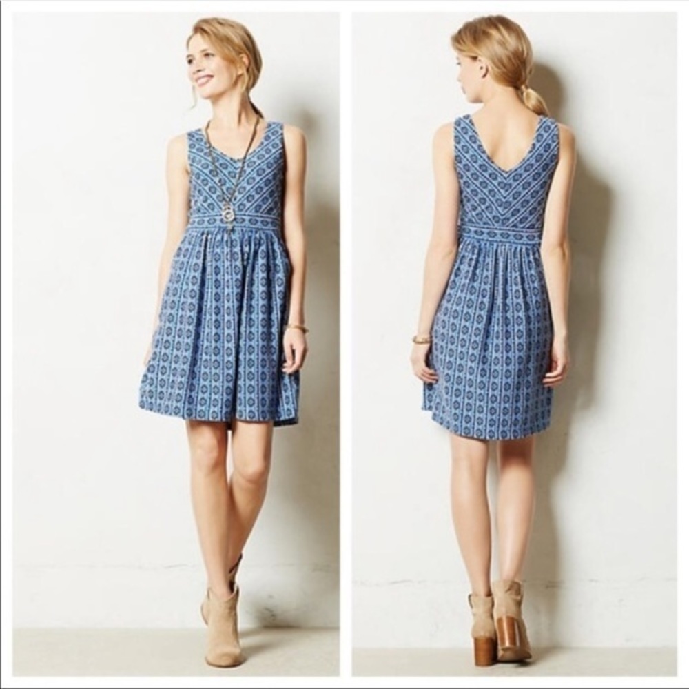 ANTHROPOLOGIE// Maeve Lazuli Blue Aztec Knit dress size 6